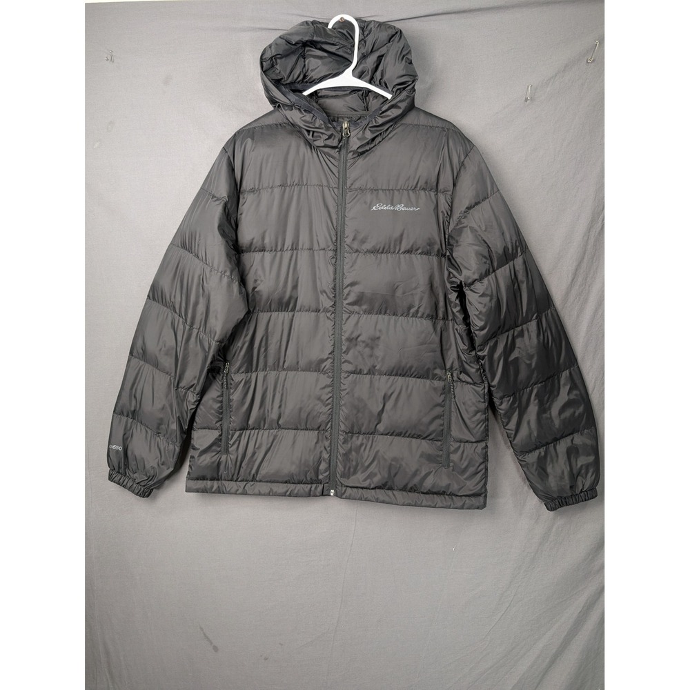 Eddie Bauer Mens Down Hooded Puffer Jacket Black Large
